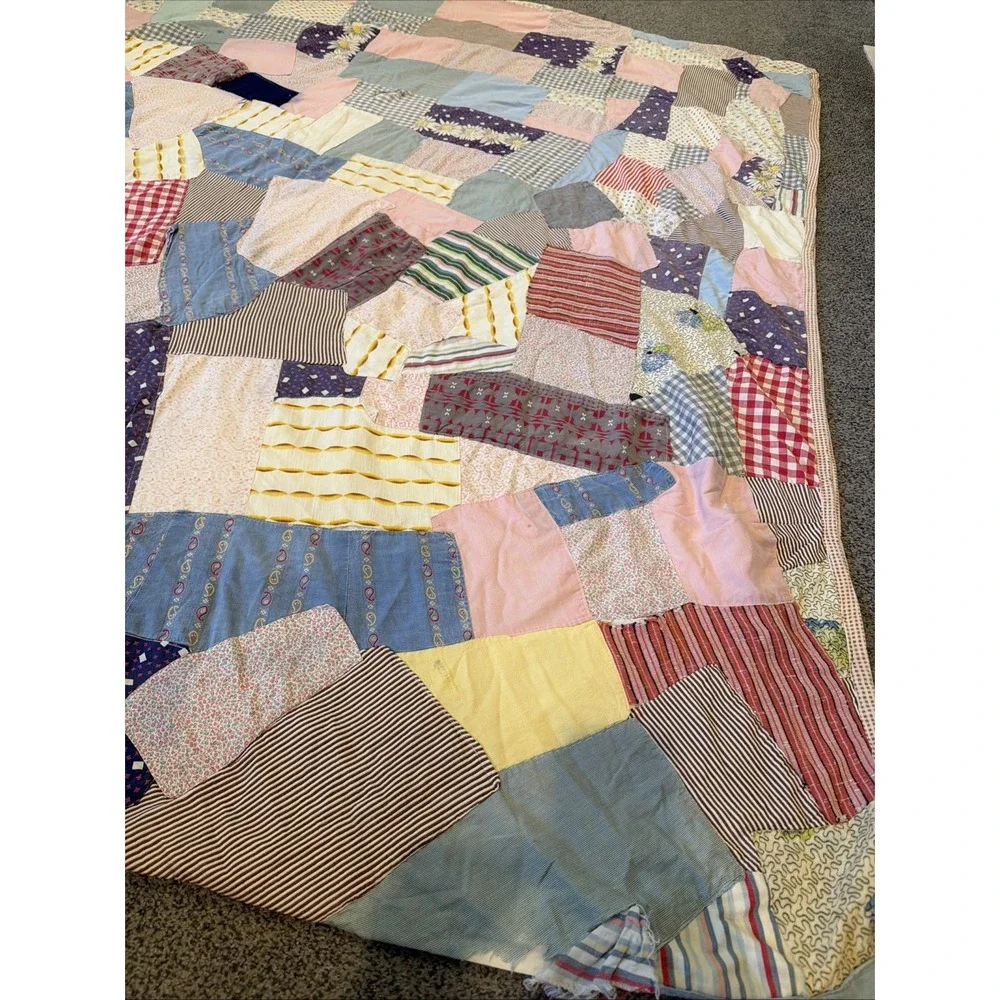 Vintage Handmade Crazy Quilt Patchwork Scrap 75x70